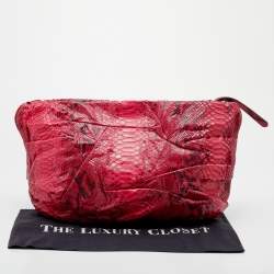 Zagliani Pink/Black Python Leather Oversized Clutch