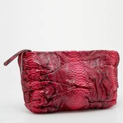 Zagliani Pink/Black Python Leather Oversized Clutch