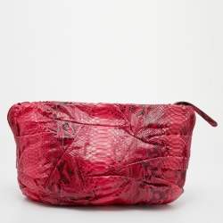 Zagliani Pink/Black Python Leather Oversized Clutch