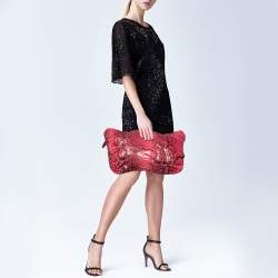Zagliani Pink/Black Python Leather Oversized Clutch