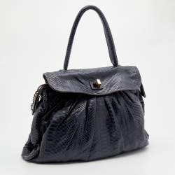 Zagliani Blue Python Procida Top Handle Bag