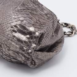 Zagliani Metallic Gunmetal Python Envelope Shoulder Bag