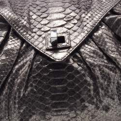 Zagliani Metallic Gunmetal Python Envelope Shoulder Bag