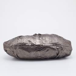 Zagliani Metallic Gunmetal Python Envelope Shoulder Bag