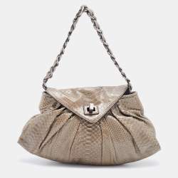 Zagliani Grey Python Leather Envelope Flap Shoulder Bag