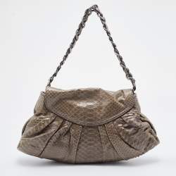 Zagliani Grey Python Leather Envelope Flap Shoulder Bag