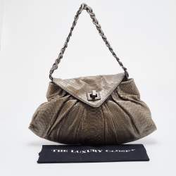 Zagliani Grey Python Leather Envelope Flap Shoulder Bag