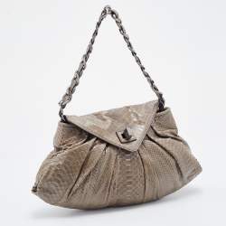 Zagliani Grey Python Leather Envelope Flap Shoulder Bag