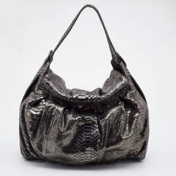 Zagliani Silver Python Flap Hobo