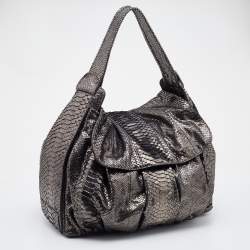 Zagliani Silver Python Flap Hobo