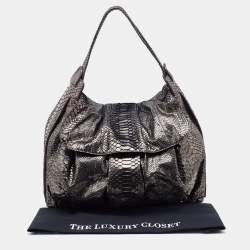 Zagliani Silver Python Flap Hobo