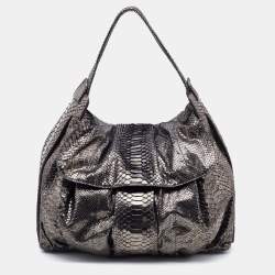 Zagliani Silver Python Flap Hobo