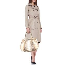 Pre Owned Zagliani Cream/Brown Python Leather Puffy Satchel