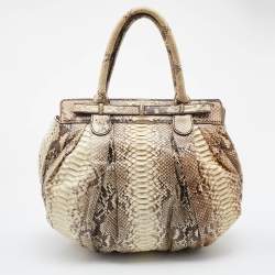 Pre Owned Zagliani Cream/Brown Python Leather Puffy Satchel