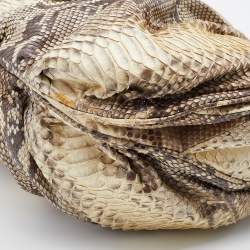 Pre Owned Zagliani Cream/Brown Python Leather Puffy Satchel