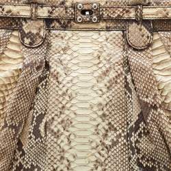 Pre Owned Zagliani Cream/Brown Python Leather Puffy Satchel