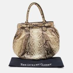 Pre Owned Zagliani Cream/Brown Python Leather Puffy Satchel