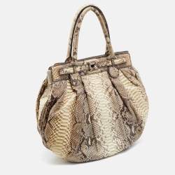 Pre Owned Zagliani Cream/Brown Python Leather Puffy Satchel