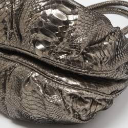 Zagliani Metallic Silver Python Puffy Hobo