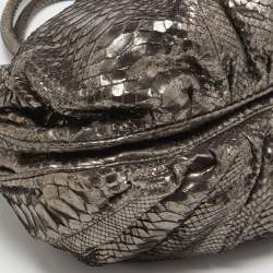 Zagliani Metallic Silver Python Puffy Hobo
