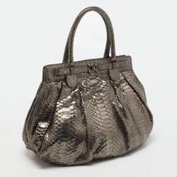 Zagliani Metallic Silver Python Puffy Hobo