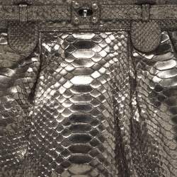 Zagliani Metallic Silver Python Puffy Hobo