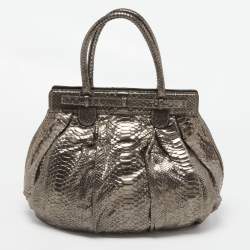 Zagliani Metallic Silver Python Puffy Hobo