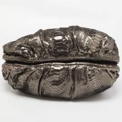 Zagliani Metallic Silver Python Puffy Hobo