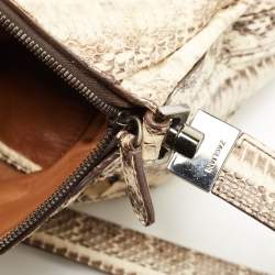 Zagliani Cream/Black Watersnake Leather Cut Out Handle Hobo