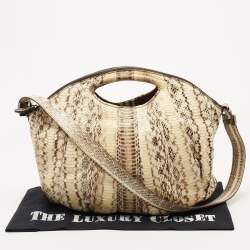 Zagliani Cream/Black Watersnake Leather Cut Out Handle Hobo