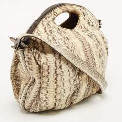 Zagliani Cream/Black Watersnake Leather Cut Out Handle Hobo