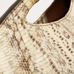 Zagliani Cream/Black Watersnake Leather Cut Out Handle Hobo