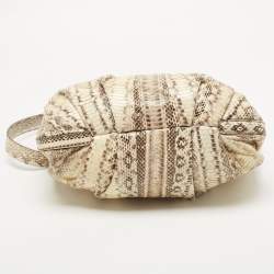 Zagliani Cream/Black Watersnake Leather Cut Out Handle Hobo