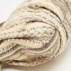 Zagliani Cream/Black Watersnake Leather Cut Out Handle Hobo