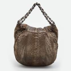 Zagliani Metallic Beige Python JJ Hobo