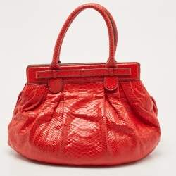 Zagliani Red Python Puffy Hobo