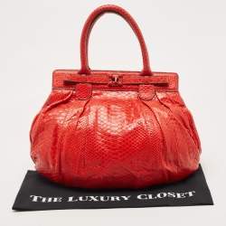 Zagliani Red Python Puffy Hobo
