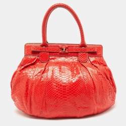 Zagliani Red Python Puffy Hobo