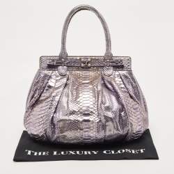 Pre Owned Zagliani Metallic Lilac Python Puffy Hobo