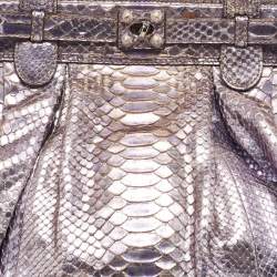 Pre Owned Zagliani Metallic Lilac Python Puffy Hobo
