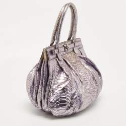 Pre Owned Zagliani Metallic Lilac Python Puffy Hobo