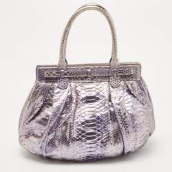 Pre Owned Zagliani Metallic Lilac Python Puffy Hobo