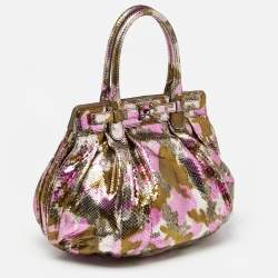 Pre Owned Zagliani Metallic Pink/Gold Python Puffy Hobo