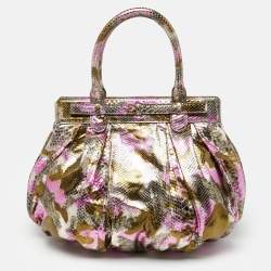 Pre Owned Zagliani Metallic Pink/Gold Python Puffy Hobo