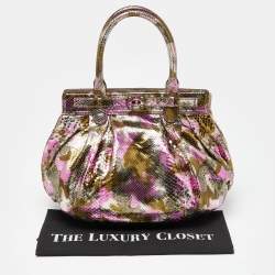 Pre Owned Zagliani Metallic Pink/Gold Python Puffy Hobo