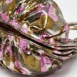Pre Owned Zagliani Metallic Pink/Gold Python Puffy Hobo
