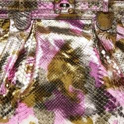 Pre Owned Zagliani Metallic Pink/Gold Python Puffy Hobo