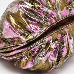 Pre Owned Zagliani Metallic Pink/Gold Python Puffy Hobo