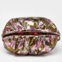 Pre Owned Zagliani Metallic Pink/Gold Python Puffy Hobo