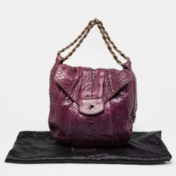 Pre Owned Zagliani Purple Python Leather Chain Hobo